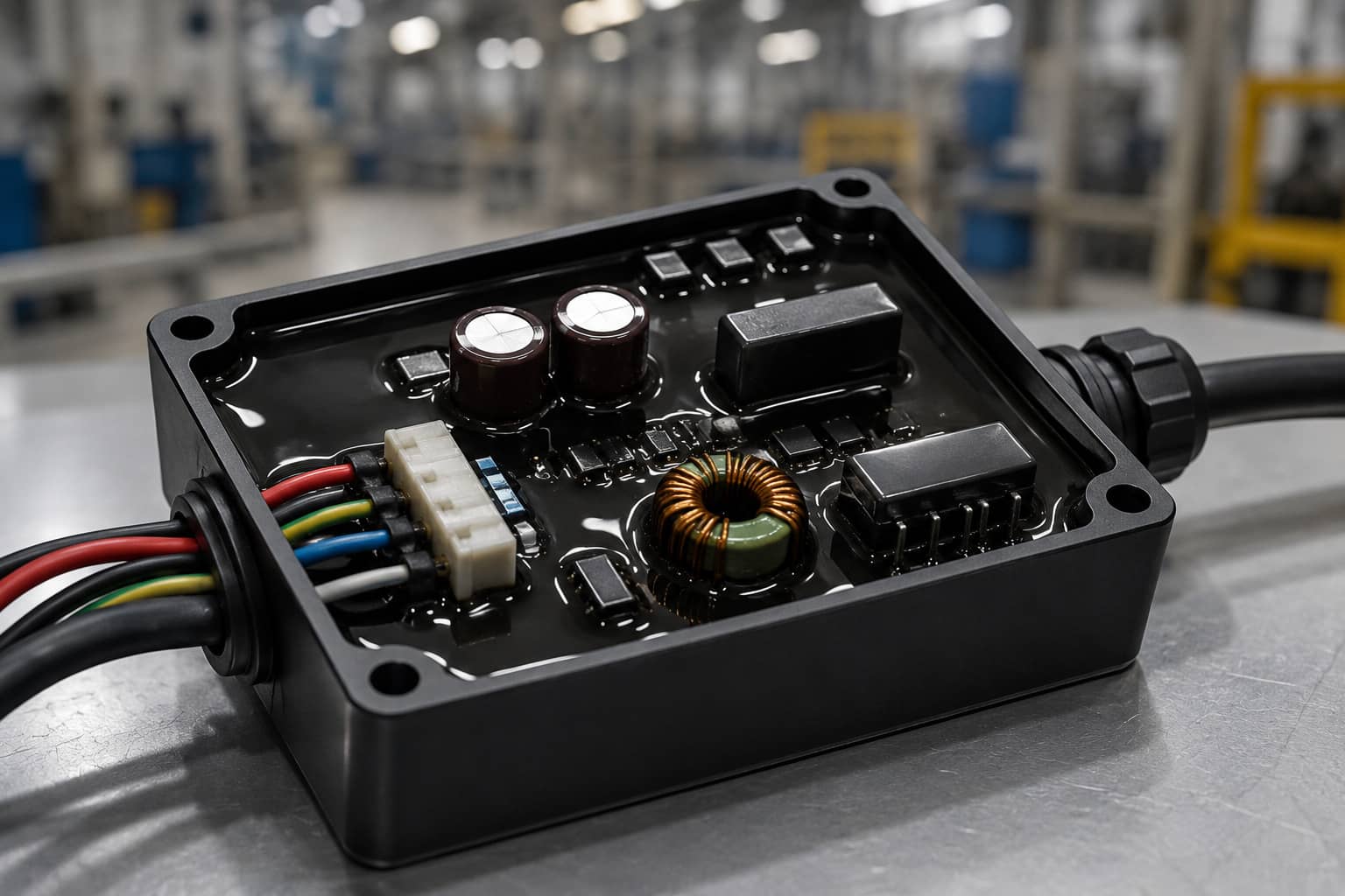 Open electronic control unit prepared for potting