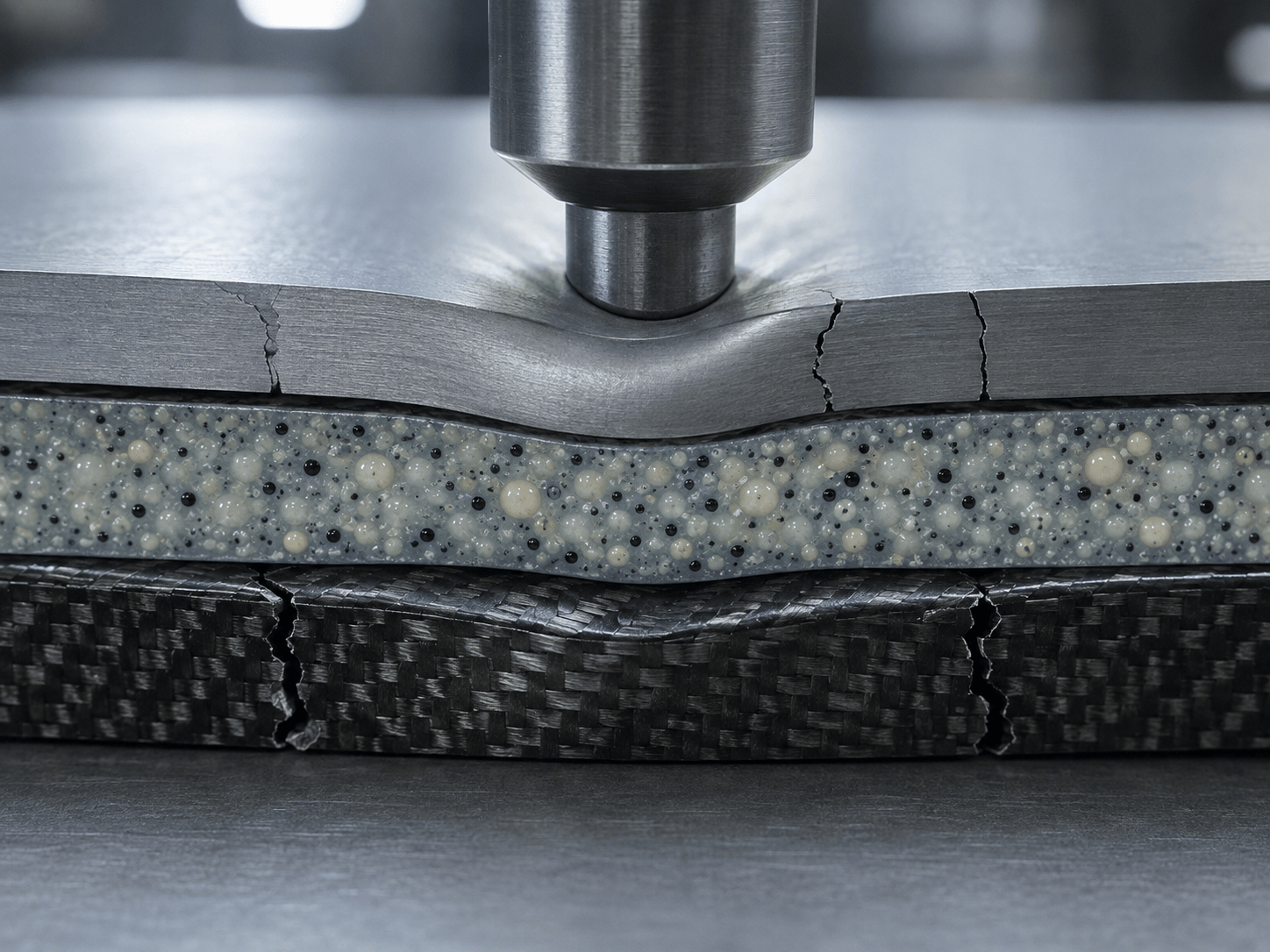 Toughened resin being pressed onto a composite substrate