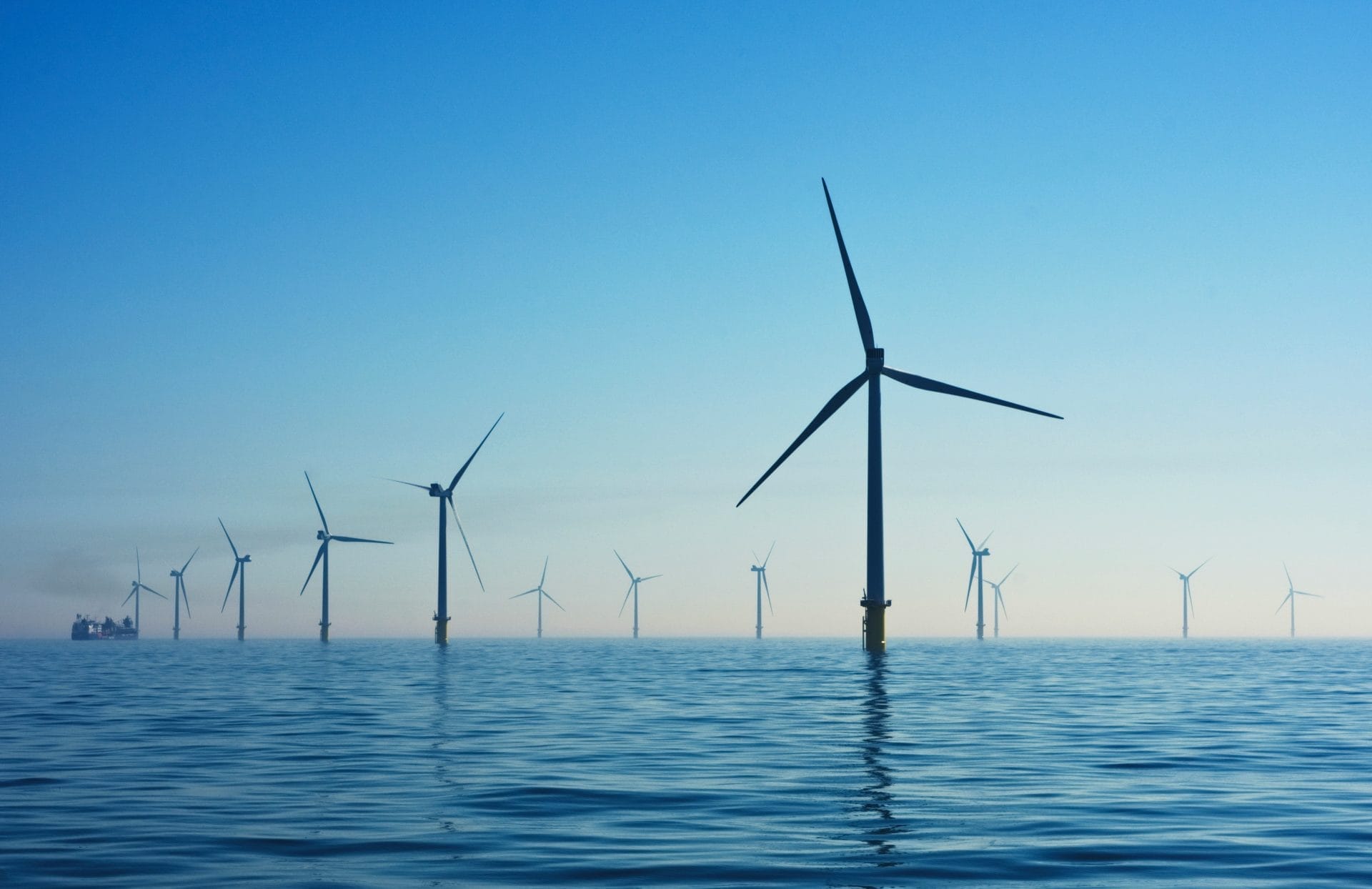 Offshore wind farm turbines at sea