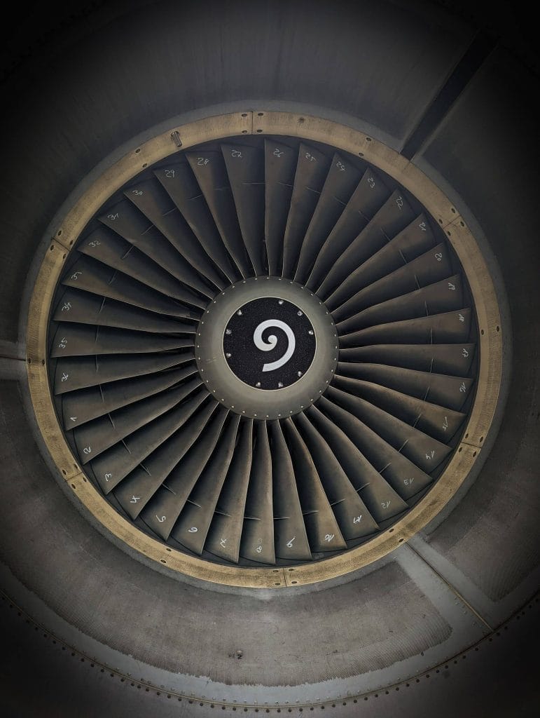 Close-up of a jet engine fan